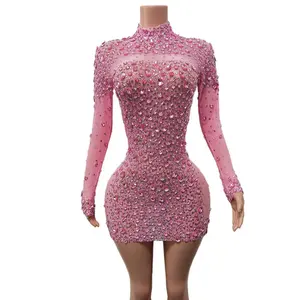 Y2344-D trending dress 2024 new arrivals mini dress long sleeve prom dresses pink for prom