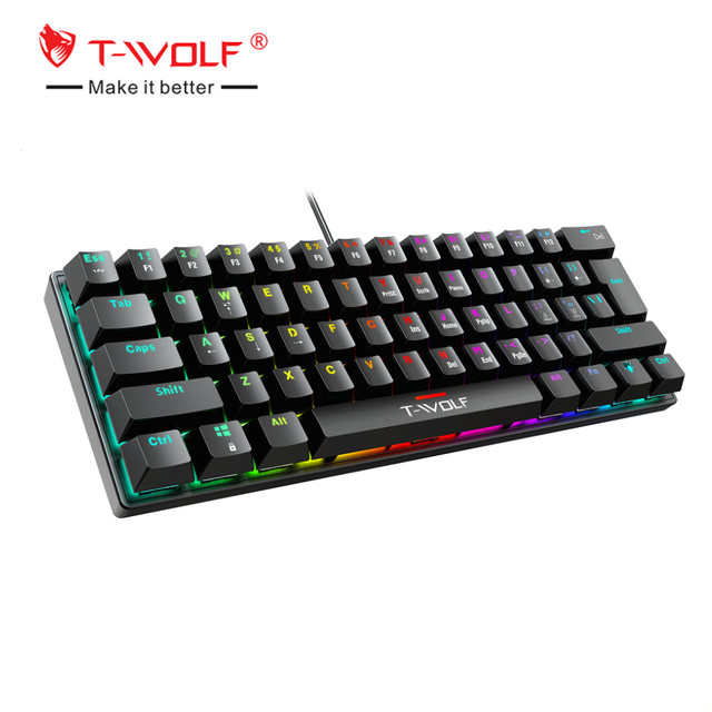 T-WOLF T61 60% Mechanical Keyboard 63 Keys Blue Switch Mini USB Wired Gaming Fashion RGB Backlit Optical Mechanical Keyboard