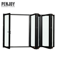 Porte pliante moderne Penjoy en aluminium à rupture de pont thermique, double vitrage trempé, moustiquaire en fibre de verre, pour entrée, patio, villa, extérieur