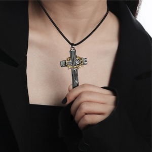 Collar <span class=keywords><strong>de</strong></span> Cruz Ankh <span class=keywords><strong>de</strong></span> Acero Inoxidable y Titanio Estilo Punk, con Colgante <span class=keywords><strong>de</strong></span> Madera Bicolor y Espina, Joyería <span class=keywords><strong>de</strong></span> Oración - Product Image 5