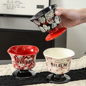 Gobelet en céramique vintage de haute qualité à pied haut pour la maison, idéal pour les desserts et la crème glacée, très esthétique et résistant aux hautes températures - Product Image 1