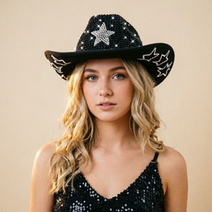 Sombrero de Vaquera Personalizado con Logotipo de Perlas y Pedrería, Gorra de Fiesta Glamurosa para Despedida de Soltera, Sombrero de Vaquera de Ala Ancha para Mujer - Product Image 3