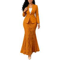 Ensemble deux pièces pour femmes grandes tailles, veste blazer slim, jupe sirène en dentelle, ensemble élégant pour le bureau, costume formel pour femmes