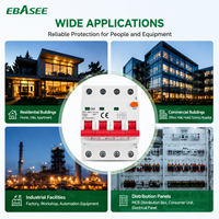 Disjoncteur différentiel électromagnétique EBASEE Type AC RCBO 30mA 16A 20A 25A 32A 40A 50A 63A 3P+N avec protection contre les surintensités