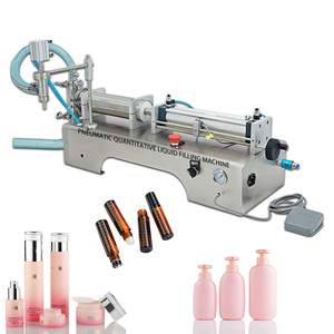 เครื่องบรรจุแบบกึ่งอัตโนมัติชนิดลูกสูบลมสำหรับของเหลวข้นหนืด เช่น น้ำยาฆ่าเชื้อ นม น้ำผลไม้ เบียร์ น้ำมัน น้ำหอม น้ำผึ้ง พร้อมอุปกรณ์ครบชุด - Product Image 1