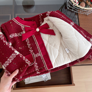 Completo Due Pezzi a Quadri per Ragazze Autunno-Inverno, Elegante Tailleur Rosso Spesso per Feste, Età 8+, Abbigliamento Boutique in Tessuto Caldo - Product Image 5