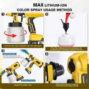 Pistola pulverizadora de pintura inalámbrica de 20 V, 800 ml, motor con escobillas, 2500 PSI, alimentación por batería, modelo CPS-20B - Product Image 5