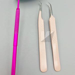 Pince à épiler professionnelle japonaise en acier inoxydable durable anti-magnétique pour extensions de cils, logo personnalisé, poignée diamantée pêche - Product Image 6