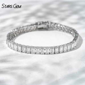Pulsera Unisex de Lujo Starsgem con Diamante Cultivado en Laboratorio de Corte Esmeralda Octogonal de 15.28ct 3*5mm, Chapado en Rodio sobre Oro Blanco de 18K, 14.43g - Product Image 1