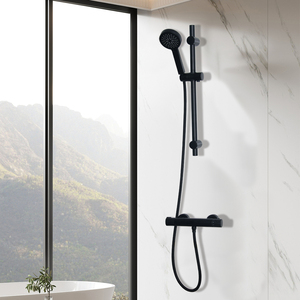 Robinet thermostatique apparent en laiton et acier inoxydable avec kit <span class=keywords><strong>de</strong></span> rail coulissant, robinets <span class=keywords><strong>de</strong></span> <span class=keywords><strong>douche</strong></span> thermostatiques apparents noirs - Product Image 3