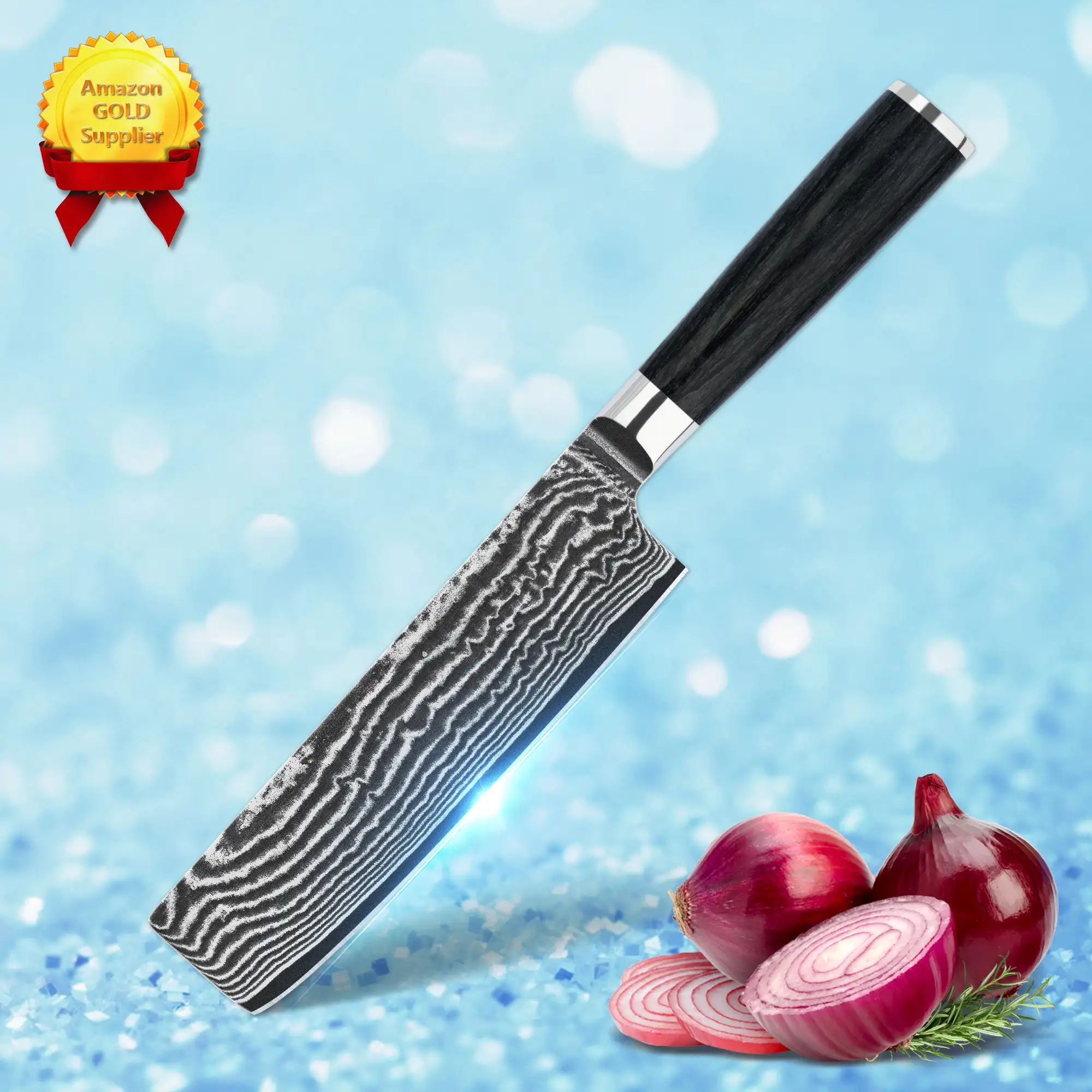 Comfortable round handle 7 inch damascus nakiri knife vg10 diy damascus steel nakiri chef knife chinese With Black Pakka Wood