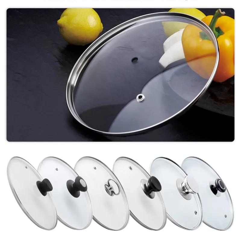 Kochgeschirrteile gehärtetes Glas Deckel mit verschiedenen Knopfen und Griffen für Kochgläser Wok-Deckel