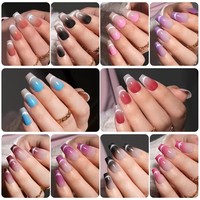 Aillsa Faux Ongles en Acrylique Faits Main, Forme Croissant Œil de Chat, Style French, Couverture Complète, à Presser pour les Doigts, Application et Retrait Faciles