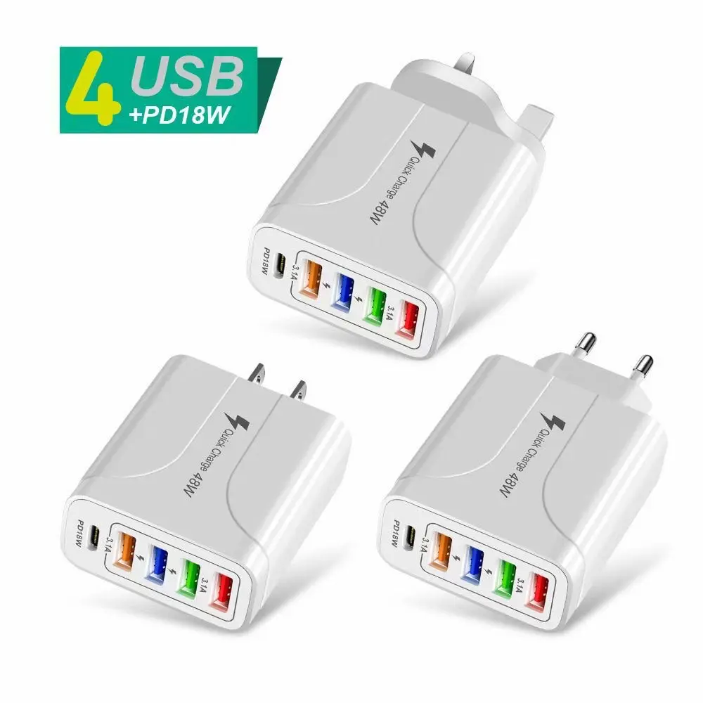 5Ports 48W Charger QC3.0 PD18W Quick Charge 4USB 3.1A Fast Charging Power Adapter USB Charger for iphone for Samsung for Huawei