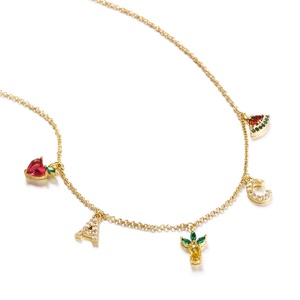 Collana girocollo con alfabeto arabo placcato oro 18 carati con lettera di frutta pavimentata con nome personalizzato - Product Image 5