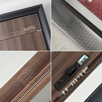 Puerta de Seguridad Moderna de Aleación de Zinc Grado 4, Acero, Anti-Robo, Acabado en Madera Marrón, Transom Alto, Cerradura Inteligente Integrada, Personalizable