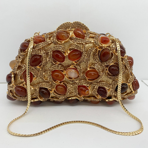 Bolsos de Noche de Lujo para Mujer, <span class=keywords><strong>Bolso</strong></span> de Mano Moderno con Pedrería Dorada y Cristales Brillantes, Hecho a Mano con Piedra de Ágata, para Fiestas - Product Image 1