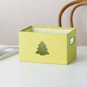 Wholesale christmas trees pattern green rectangle desk organizer paper storage basket for gift