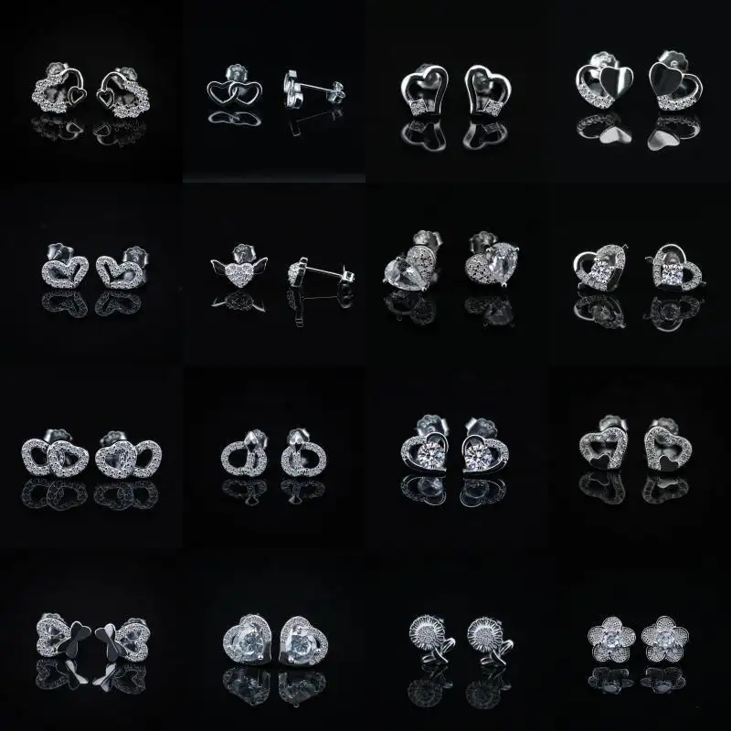 High Quality 925 Sterling Silver Flower Animal Series Stud Earrings New Fashionable Engagement Wedding Jewelry Wholesale