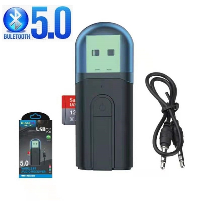 3 in 1 Mini Audio Receiver Transmitter Bluetooth 5.0 Wireless Adapter 3.5MM Jack Stereo USB Dongle for TV PC Support TF Card