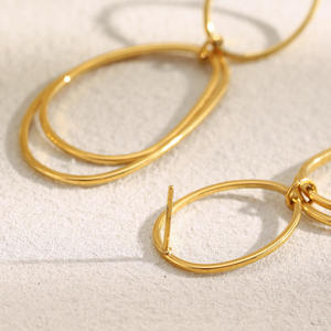 Pendientes de joyería de moda Pendientes colgantes ovalados geométricos de acero inoxidable chapados en oro para mujer <span class=keywords><strong>E464</strong></span> - Product Image 3