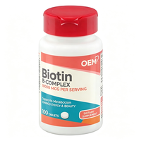OEM Biotine B Complex 10000 mcg par Portion, 100 Comprimés, Complément Alimentaire pour l'Énergie et la Beauté