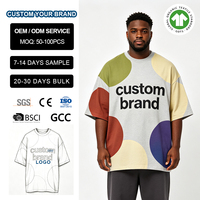 T-shirt oversize pour homme en coton épais, imprimé cercle géométrique coloré, personnalisable avec logo de marque, disponible directement d'usine, vente en gros