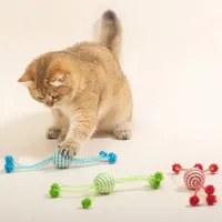 Jouet interactif pour chat, balle en corde, adapté aux chiens et chatons, jouet résistant aux morsures, balle en laine pour le jeu, accessoires pour chats
