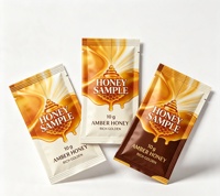 Sachets d'échantillons de miel à effet UV, pochettes en aluminium recyclables avec ligne de déchirement, personnalisables avec votre logo, sachets scellés sur trois côtés pour petits sachets