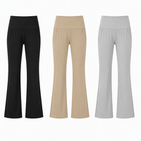 Pantalon décontracté évasé pour femme, taille haute, effet push-up et amincissant, avec nœud, couture en V, en maille extensible unie, pour le quotidien, le streetwear et les soirées, personnalisable