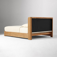 Cadre de lit plateforme en bois massif rembourré, base de lit moderne en chêne avec tête de lit en tissu pour usage domestique et hôtelier