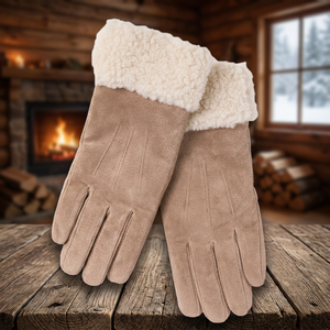 Taupe Pink Faux <b>Suede</b> Wrist-Length Touchscreen-Blocking Needle-Detecting <b>Gloves</b> - Product Image 3