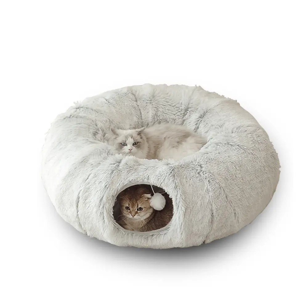Großhandel Luxus Katze Tunnel Bett Plüsch Katze Rund Donut Tunnel Katzen bett Höhle Nest für Haustier