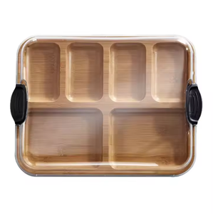 Wholesale Custom Bamboo Cutting Board Divided <strong>Snack</strong> <strong>Tray</strong> with Locking Latches Clear Cover for Camping Catering Gift - Product Image 6