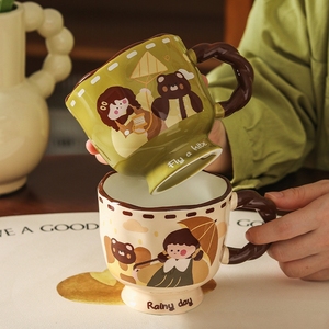 Tasse à café en relief papillon rétro de grande valeur Ins Cartoon Cute Bear en céramique gobelet - Product Image 3