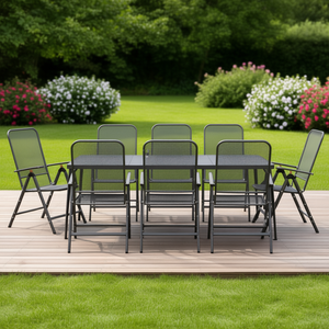 Conjunto de Comedor de Jardín de Malla Metálica Antracita para 8 Personas, Muebles Plegables para Exteriores, Diseño Contemporáneo - Product Image 2