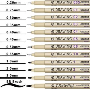 Marqueurs d'art à encre archivistique Bview, 12 couleurs, effaçables, pointe fine, Acuarela Aquarell, résistants à la décoloration, pour dessin de précision et croquis - Product Image 2