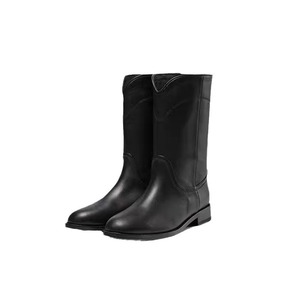 รองเท้าบูทหนังแท้สไตล์เกาหลีปี 2026 ทรงวี ปากกว้าง สำหรับผู้หญิง ความยาวครึ่งน่อง ส้นแบน แบบรองเท้าอัศวิน - Product Image 5