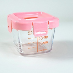 Baby Glass Food Container Mini with <strong>Scale</strong> Heat Resistant Watertight Kitchen &amp; Travel Storage Flip Top Lid Square Design - Product Image 1