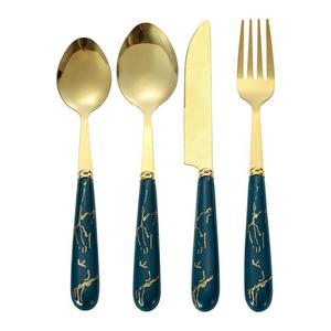 Stainless Steel Marble 24-Piece Cutlery <b>Set</b> Dark Green Handles Durable Restaurant-Style <b>Knife</b> <b>Fork</b> <b>Spoon</b> <b>Set</b> - Product Image 3