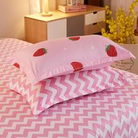 Parure de lit en coton imprimé fraises, housse de couette mignonne rose Kawaii, taille double
