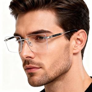 <span class=keywords><strong>Lunettes</strong></span> de luxe sans monture pour homme, anti-lumière bleue, anti-UV400, métal doré brun, rectangulaires, pour jeux vidéo et protection oculaire 2026 - Product Image 1