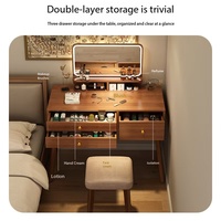 Coiffeuse moderne en bois avec miroir LED, tiroirs de rangement, bureau de maquillage et tabouret pour chambre à coucher