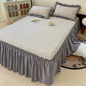 Juego <span class=keywords><strong>de</strong></span> Falda <span class=keywords><strong>de</strong></span> Cama Moderna <span class=keywords><strong>de</strong></span> <span class=keywords><strong>Tres</strong></span> Piezas, <span class=keywords><strong>de</strong></span> Algodón Perla Lavado, Antipilling, Doble Capa, Transpirable y Estampada - Product Image 1