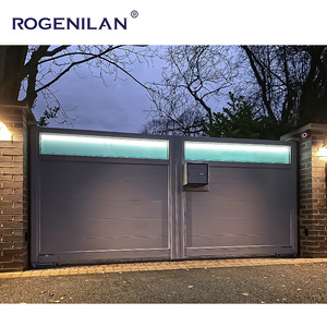 Système de sécurité d'entrée de villa Rogenilan, portails coulissants en aluminium, entrée principale antirouille, design de <span class=keywords><strong>portail</strong></span> à lattes pour l'intimité - Product Image 6