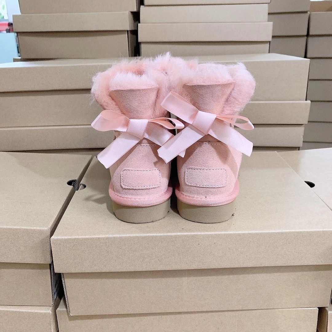 Зима 2021, детские теплые дизайнерские шерстяные сапоги, детские теплые меховые зимние сапоги с бантом