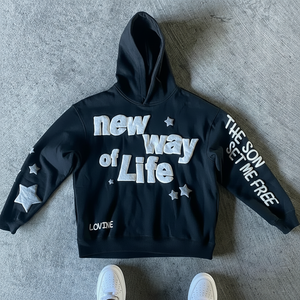 เสื้อฮู้ดโอเวอร์ไซส์สำหรับผู้ชายและผู้หญิงเสื้อผ้าถักแบบมีน้ำหนักพร้อมคุณสมบัติกันหดสำหรับผู้ชายเสื้อมีฮู้ดลายสกรีนลาย - Product Image 1