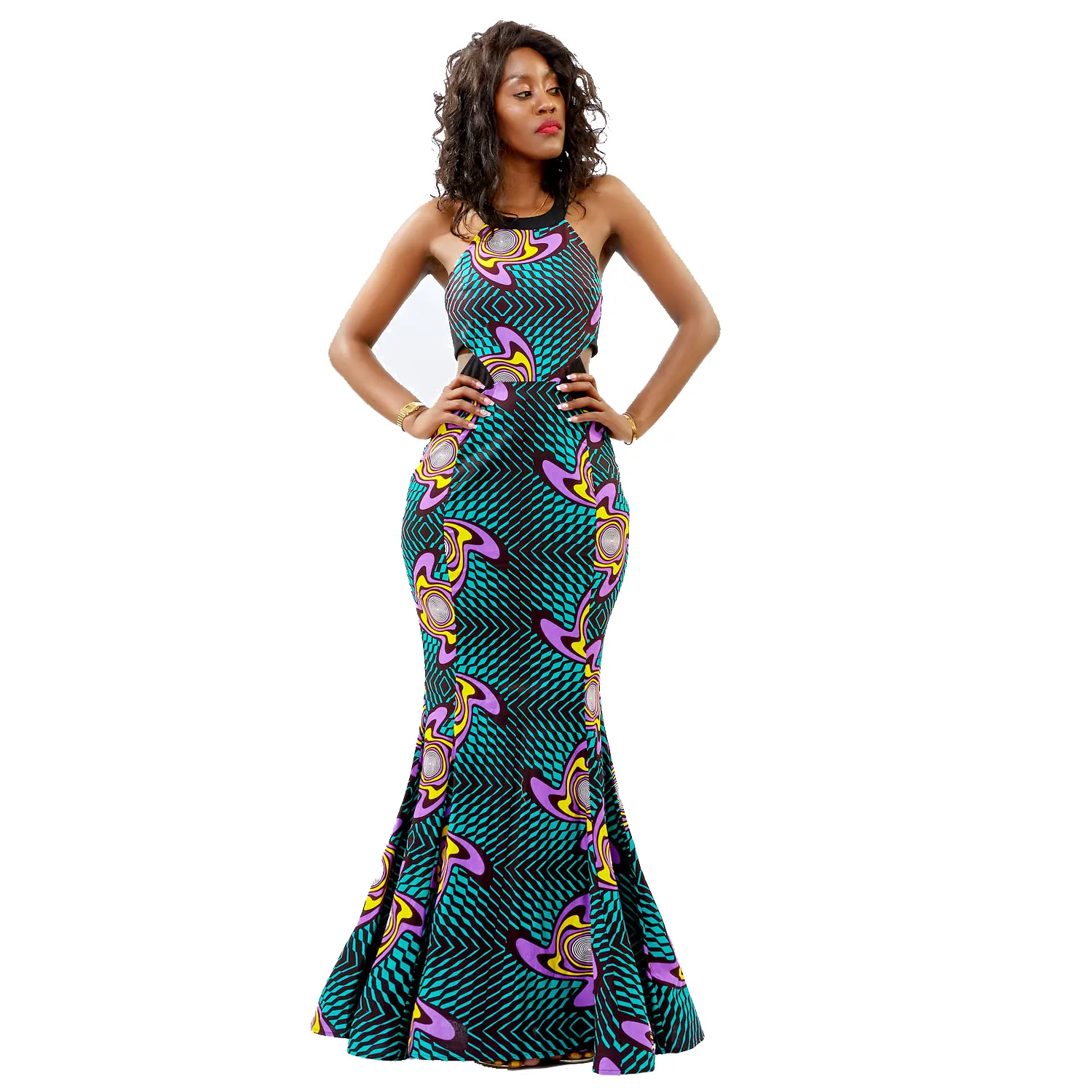Green Fashion African Women printed wax Dress party club casual Women Evening Dress