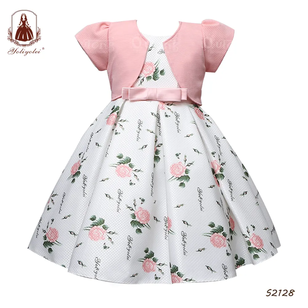 Yoliyolei Hot Sale Summer Two-Piece Knee Length Flower Girls' Printing Floral Casual Dresses With A Coat