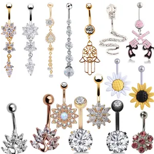 1pc Sexy Dangling Navel Belly Button Rings Belly Piercing Crystal Surgical Steel 14g Woman Body Jewelry Barbell